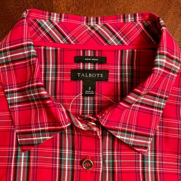 NWOT Women's Talbots The Perfect Shirt Button Up Holiday Tartan Plaid Size 2 - Picture 4 of 5